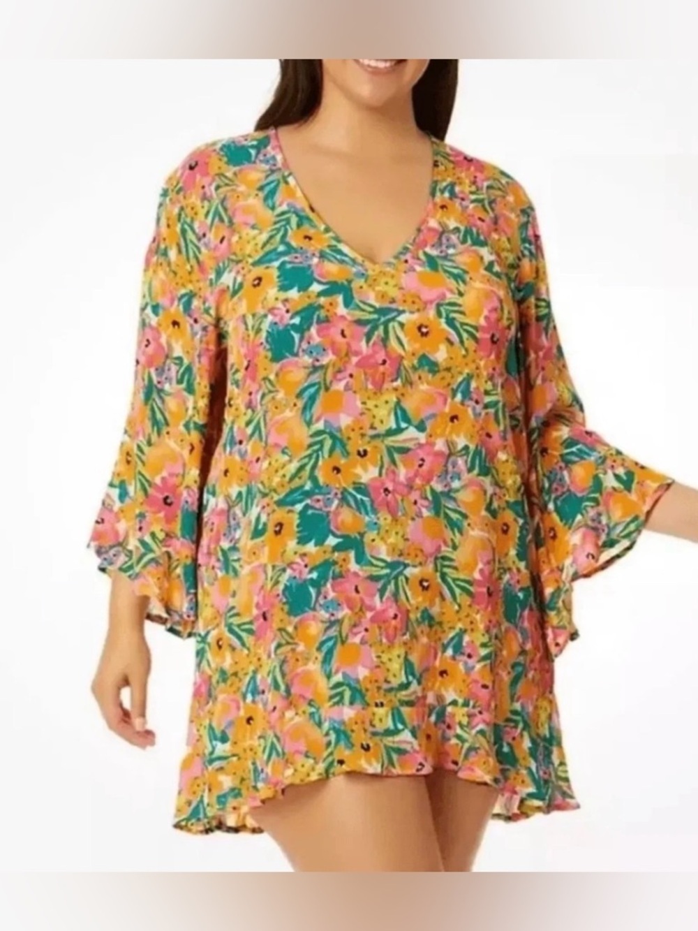 Anne Cole Limited Edition Lady’s Flounce V-Neck Tunic Cover Up, Size XS/S - Picture 2 of 10